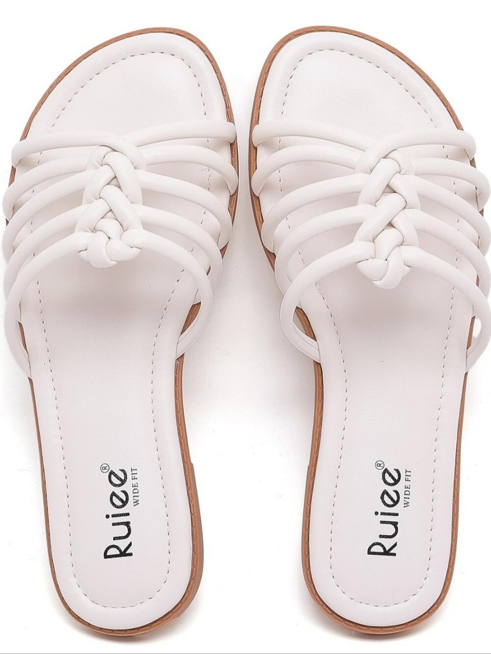 Ruiee wide width braided flat slide sandals white comfort slip on summer casual